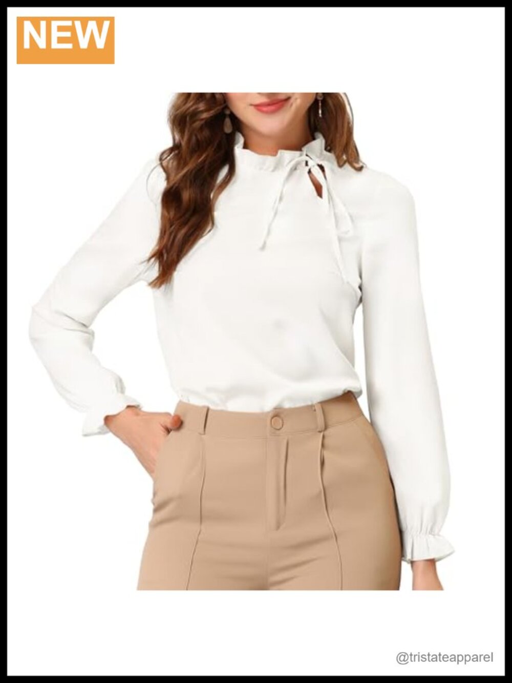 Women's Long Sleeve Ruffle Tie Neck Blouse Office Work Top